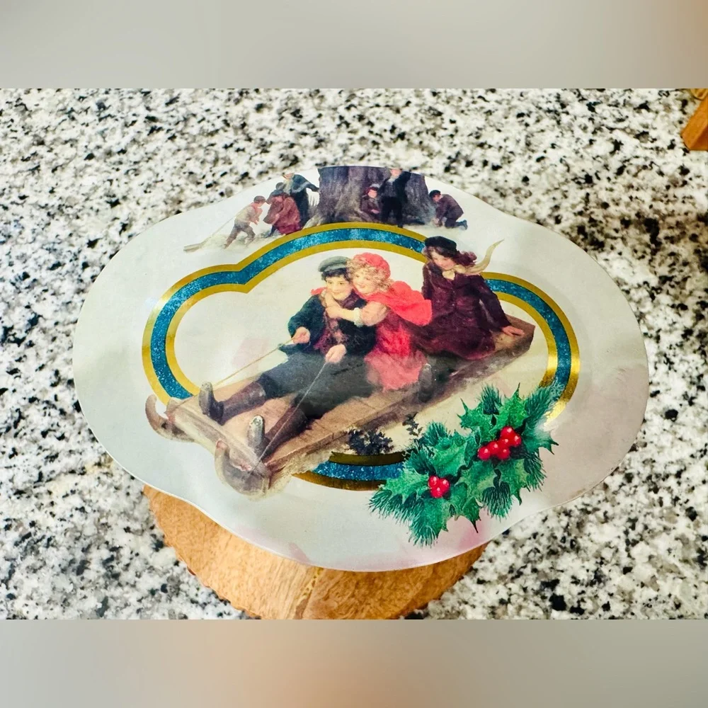Vintage Avon ‎ Christmas Tea Tin Sledding Scene Made in England